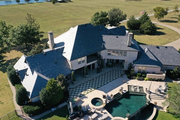 Bird's eye view of house updated house roof