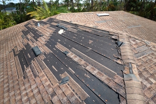 Storm damage causes roof to lose its shingles