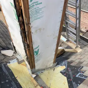 repairing chimney repair from damaged plywood substrate