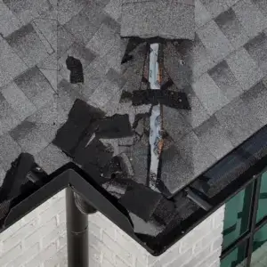 missing shingles on valley of roof