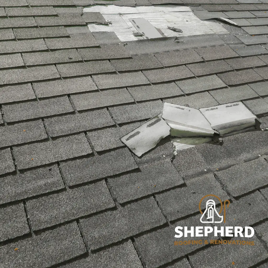 missing shingles on roof from weather